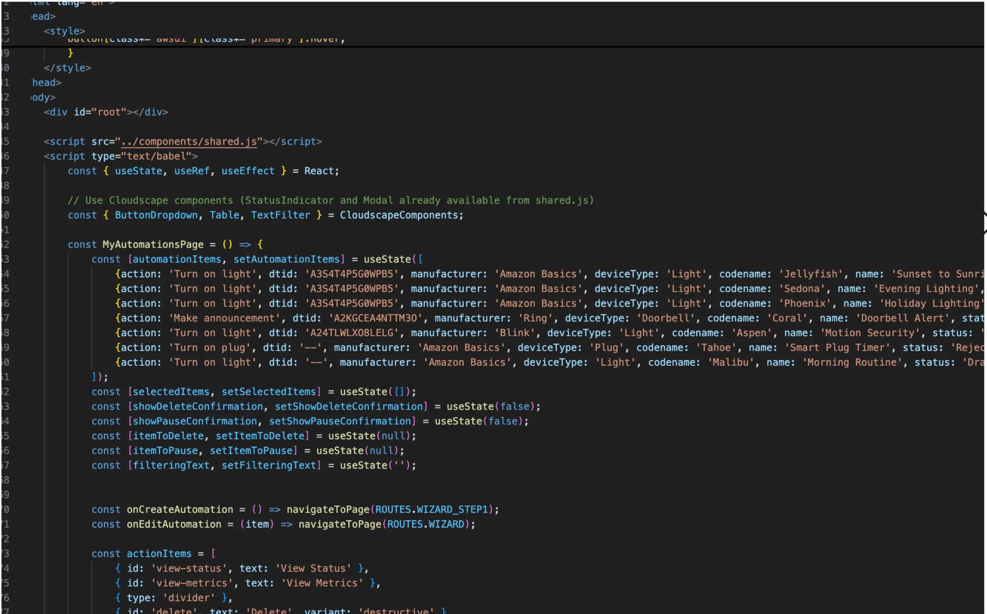 React component with Cloudscape integration
