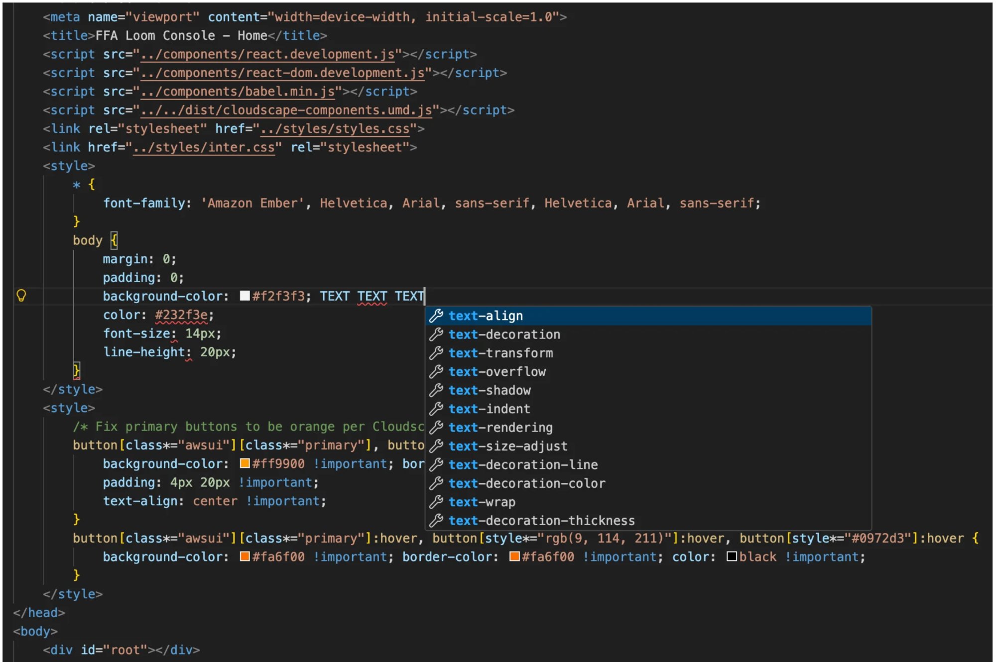 CSS and Cloudscape styling