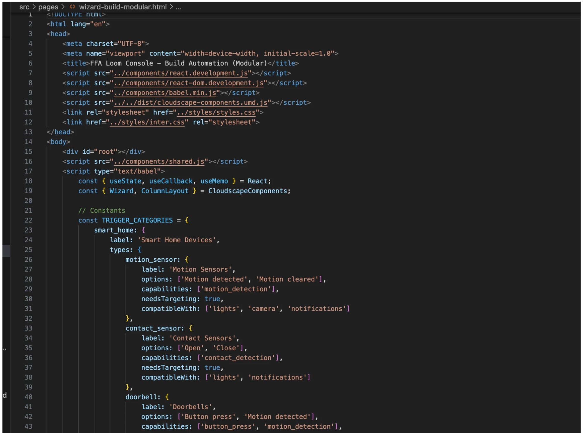 Wizard component with trigger categories