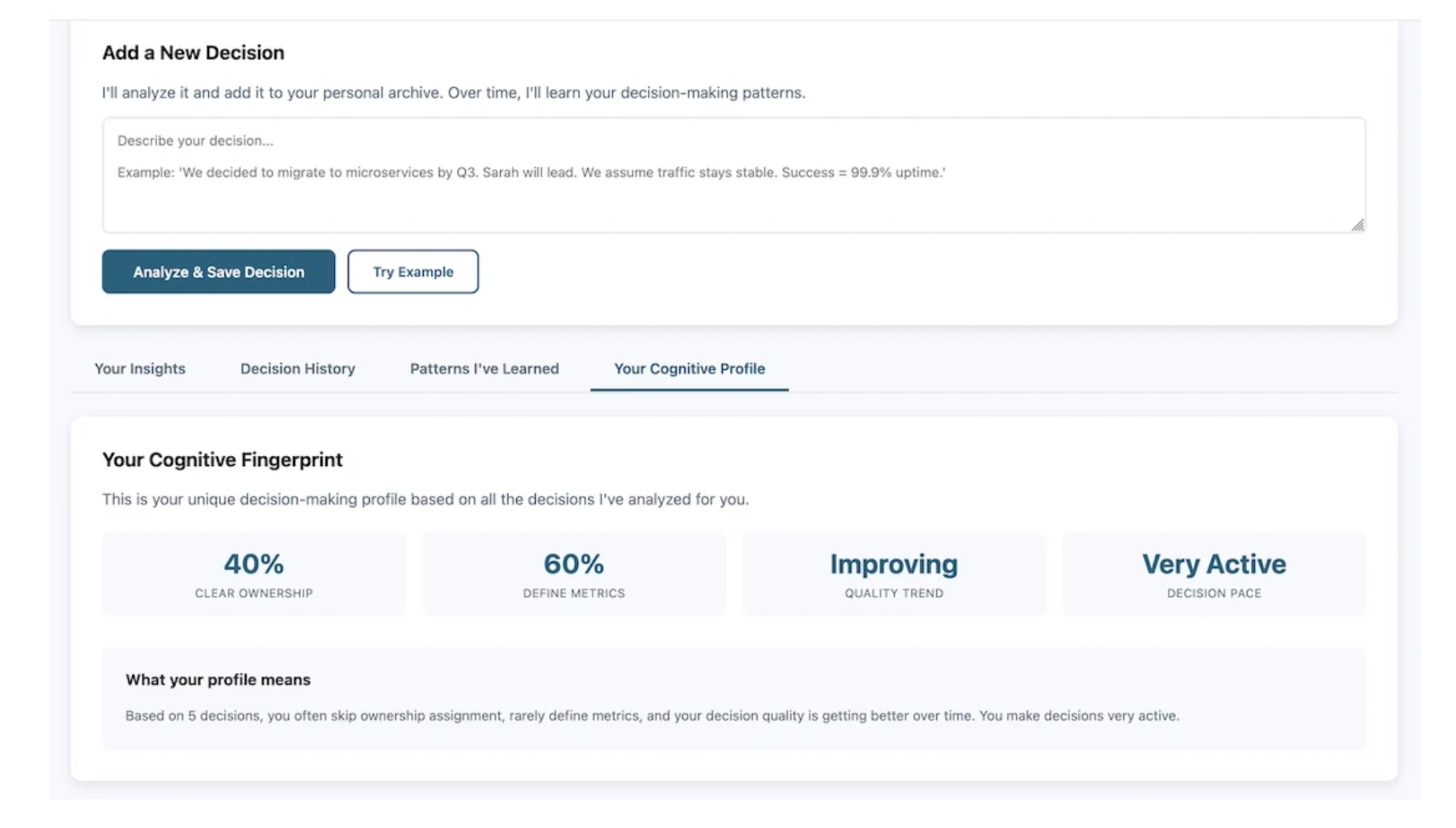 Cognitive fingerprint profile