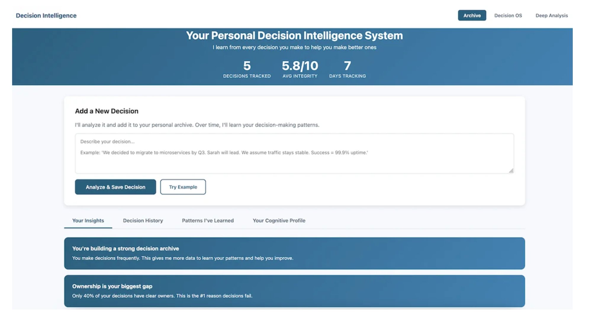 Decision Intelligence dashboard
